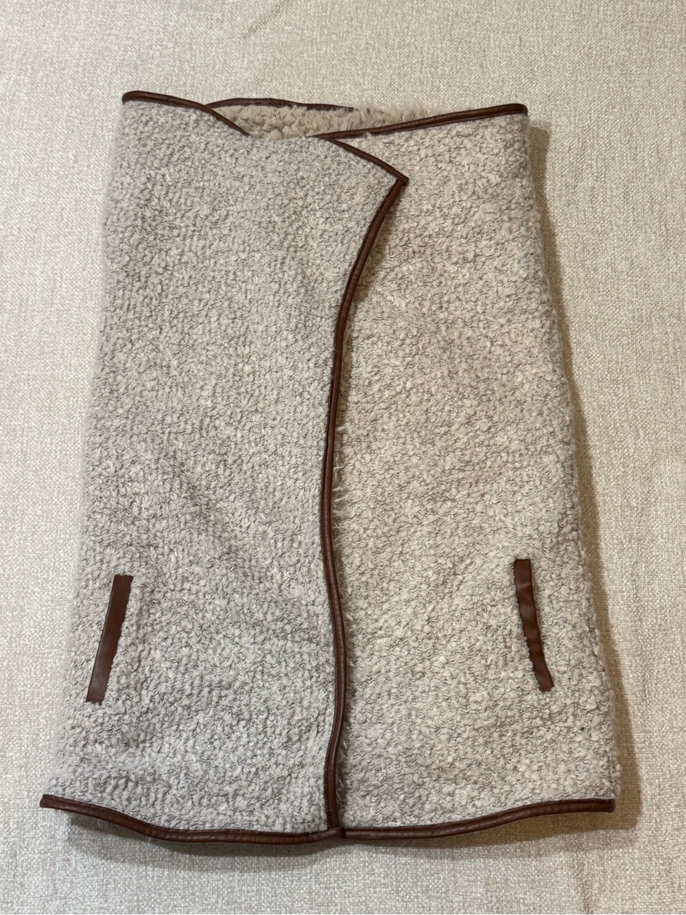 Love Tree Wool Blend Sherpa Vest S Faux Fur Brown Trim Boho Western Cozy